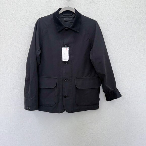 Uniqlo Black Utility Button Barn Coat Corduroy Collar Jacket Mens size Small NEW - Picture 1 of 9